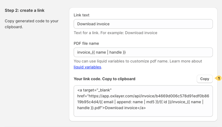 PDF invoice download link snippet