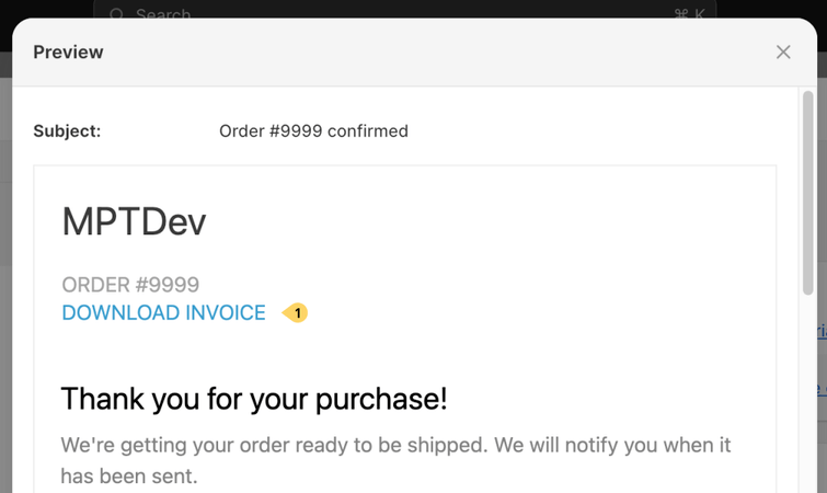 Previe order confirmation email