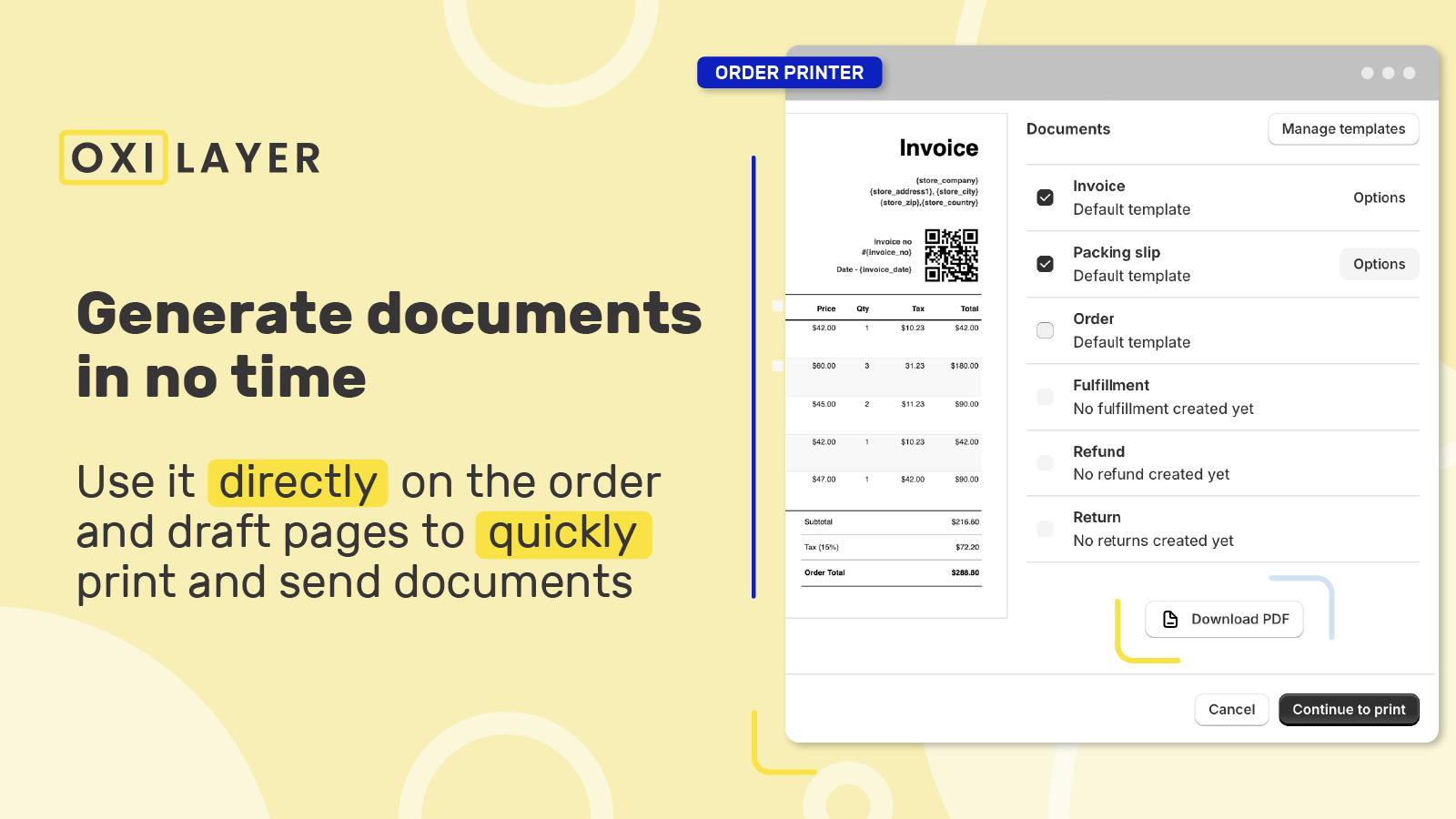 PDF invoice generator for Shopify