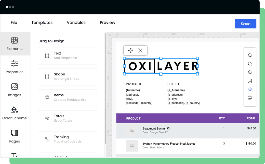 Oxilayer invoice template builder